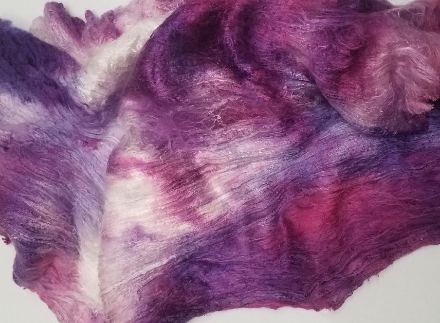Bewitching Fibers Hand-Painted Mulberry Silk Lap per Ounce - Petunias