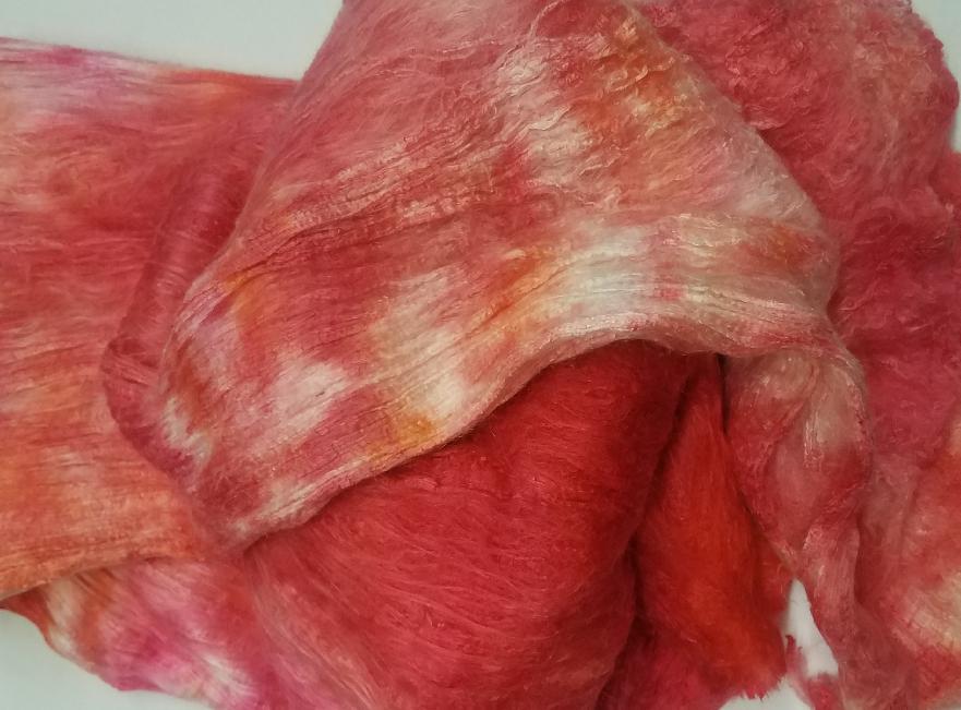 Bewitching Fibers Hand-Painted Mulberry Silk Lap per Ounce - Coral Red