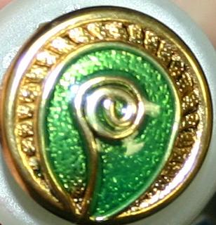 #330208 Full Metal 18mm (2/3 inch) Green / Gold Fiddlehead Button by Dill
