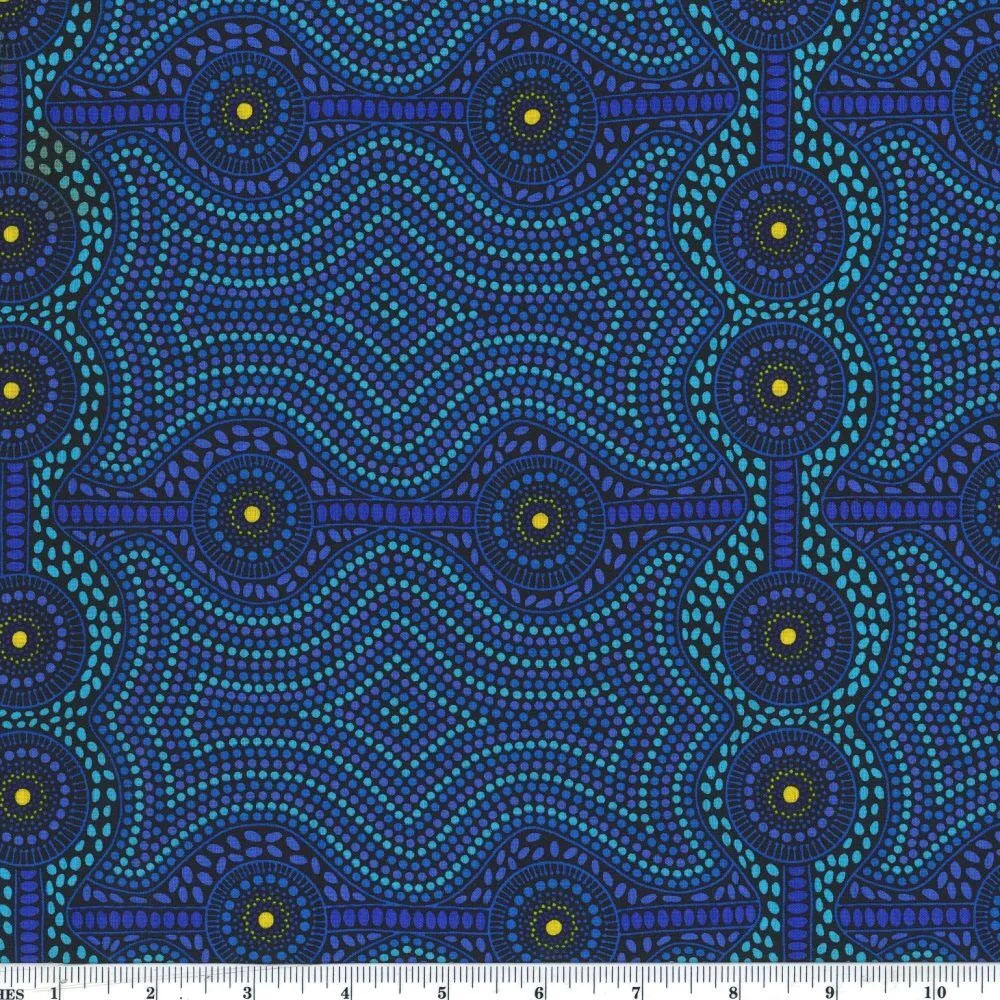 Aboriginal Australian Fabric - 100% Cotton - Desert Landscape Blue